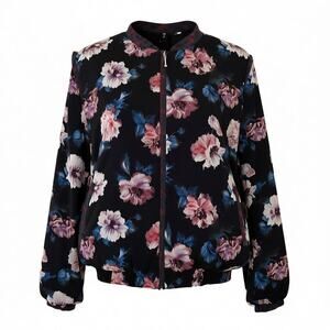 Zara Trafaluc Women Multicolor Lightweight Floral Zipper Front Bomber Jacket L